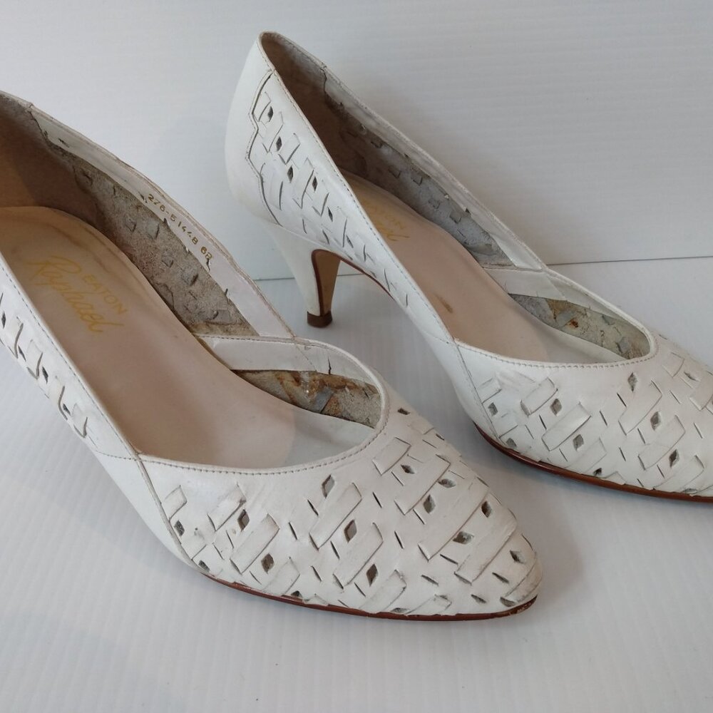 Vintage 80s White Leather Woven Shoes Size 6 Eaton's Raphael Made in Brazil - Picture 9 of 16